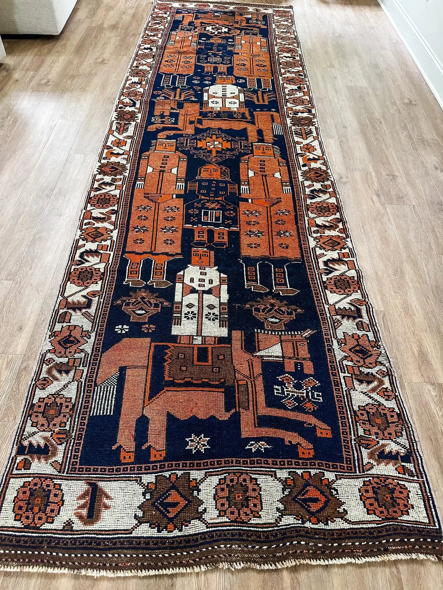 Vintage Hand Knotted Runner # 3059 | 4’ 2” x 13’ 10” Krazy For Rugs