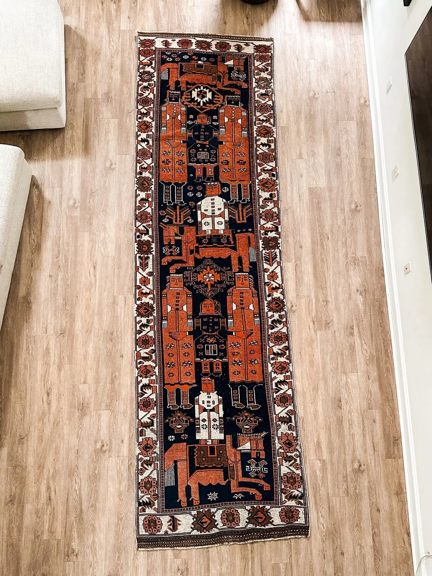 Vintage Hand Knotted Runner # 3059 | 4’ 2” x 13’ 10” Krazy For Rugs