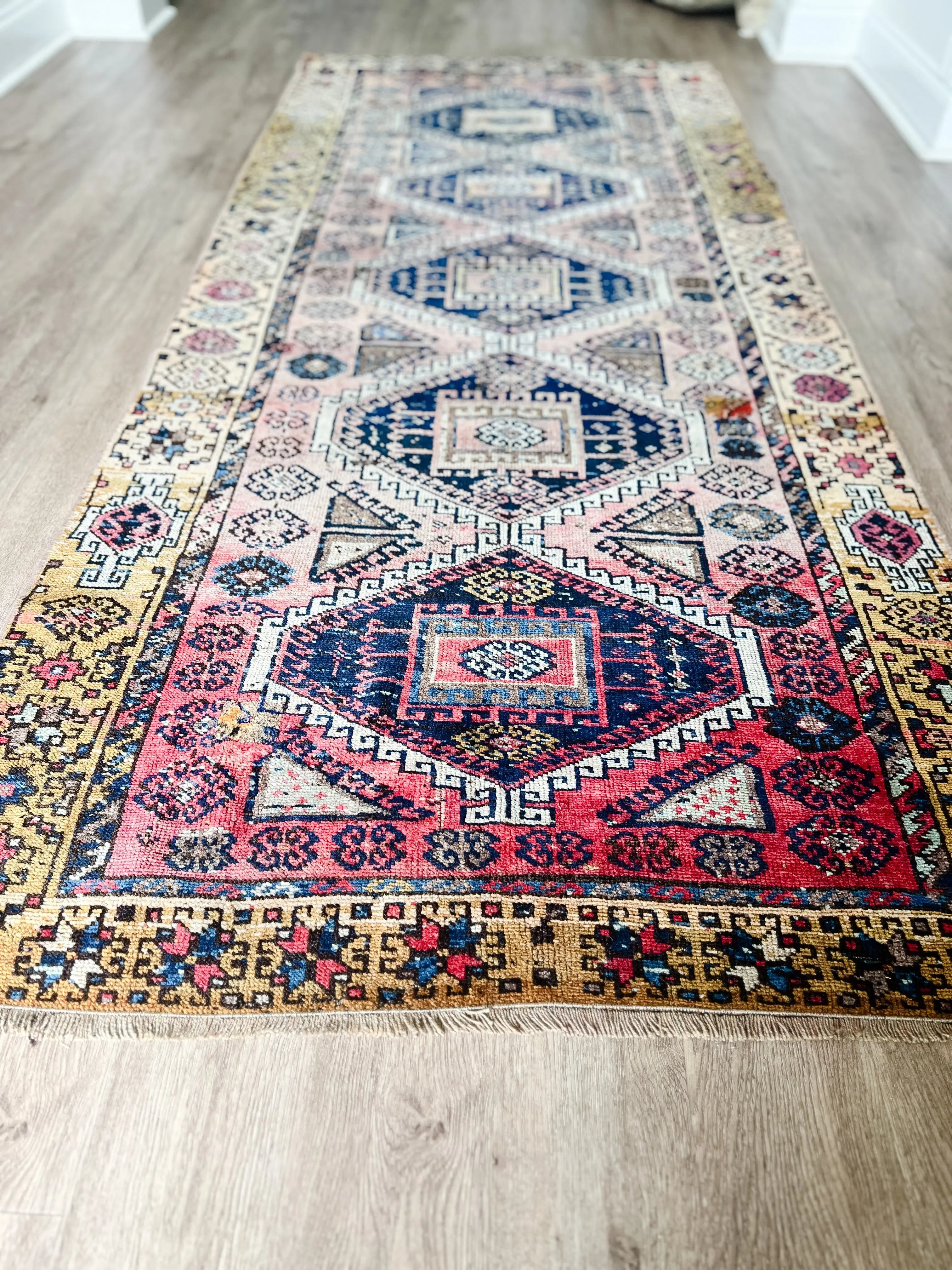 Vintage Hand Knotted Runner # 3225 | 3’ 7” x 8’ 7” Krazy For Rugs